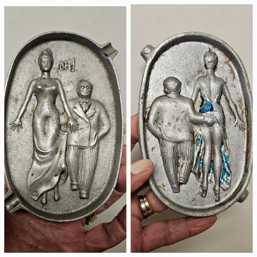 Vintage Novelty Erotic Naughty Risque Double-sided Cast Iron Ashtray